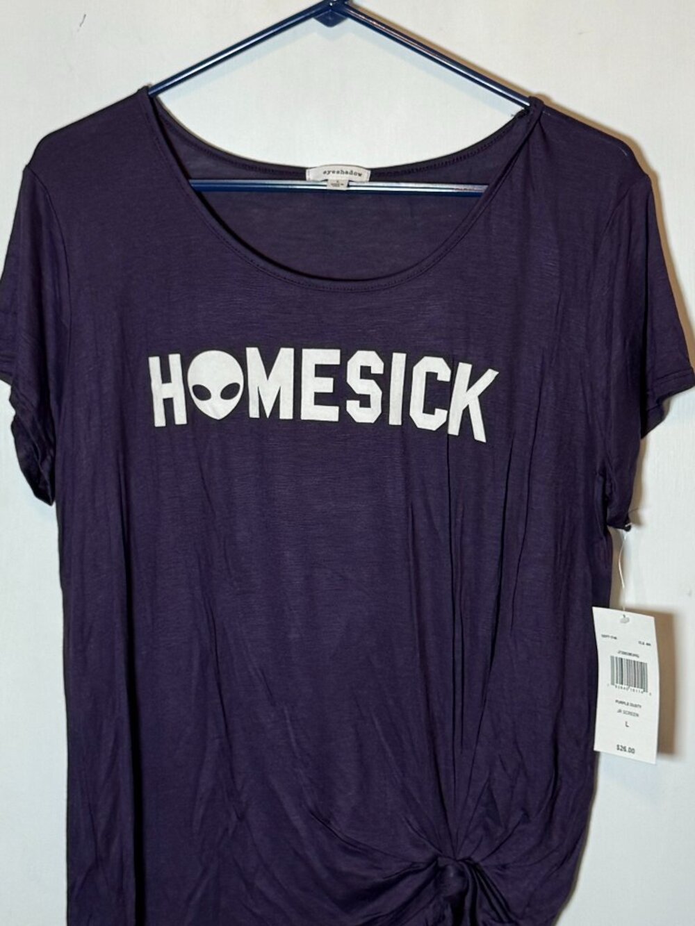 Eyeshadow Homesick Alien Graphic Front Knot Tee Purple Dusty L J72863MUHQ
